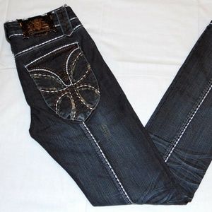 REBEL SPIRIT LOW RISE DARK WASH DENIM JEANS